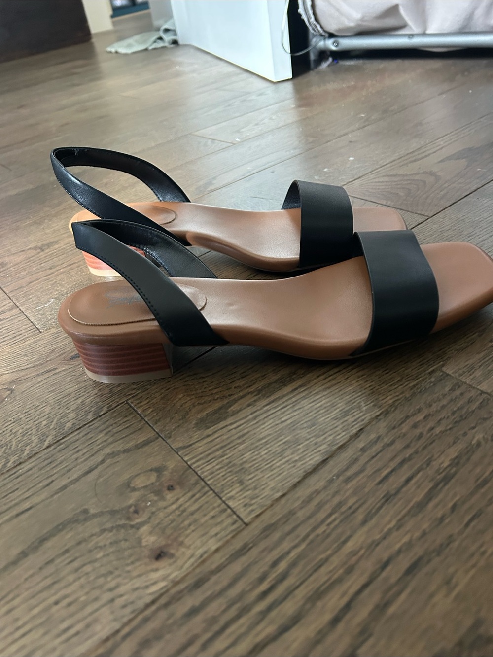 Women's Black Slingback Low Block Heel Sandals